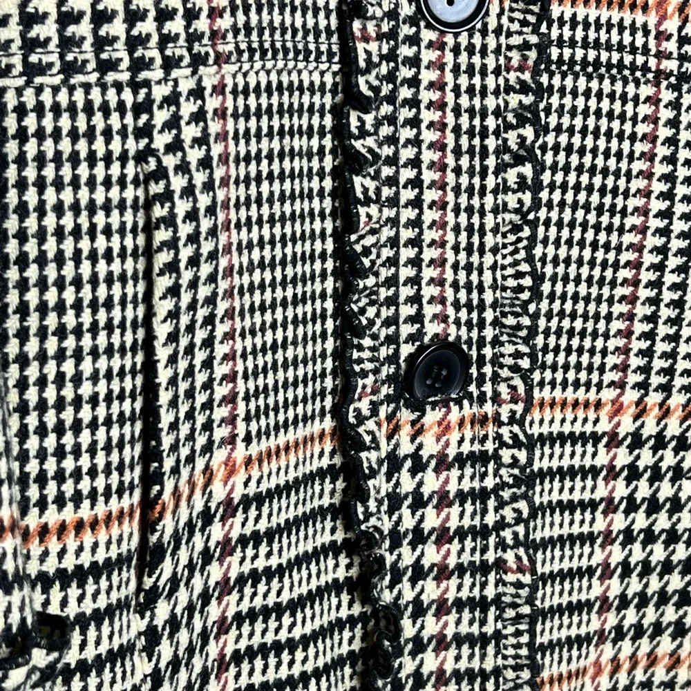 J. Crew Black and White Houndstooth Plaid Coat with Tan Accents